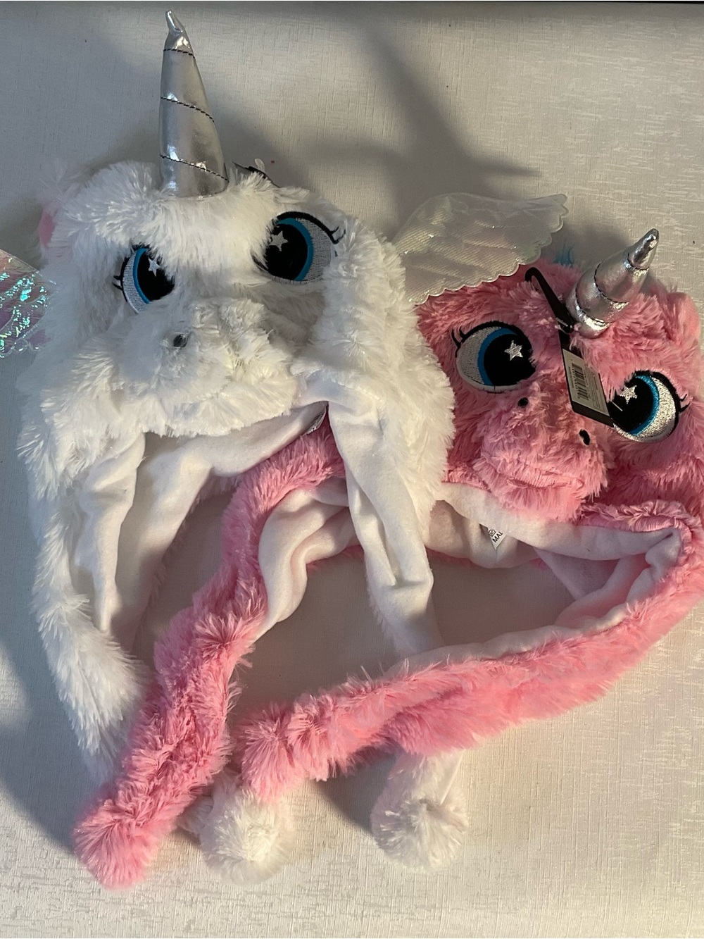 Plush Unicorn Hat for Kids - White and Pink Faux Fur
